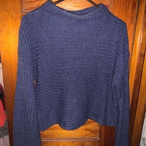 Blue cropped sweater with mock neck